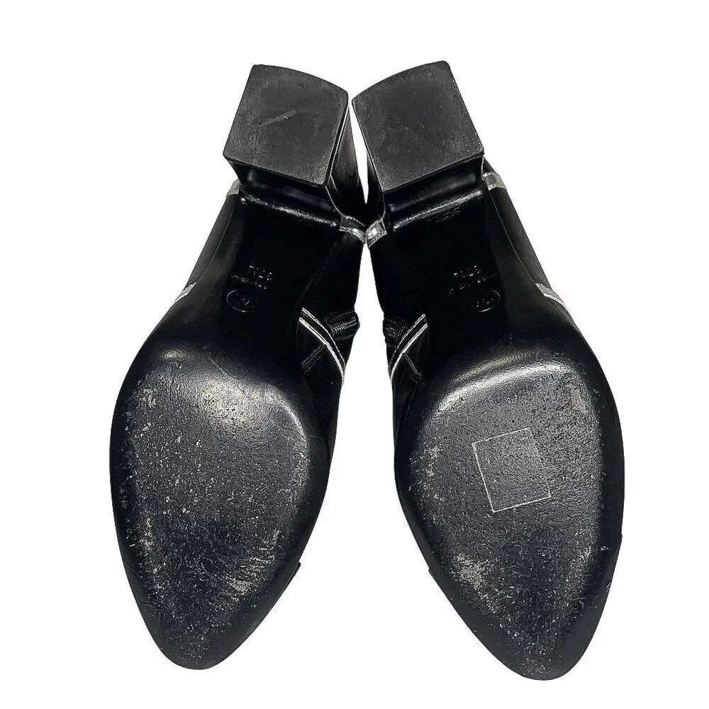 Chanel Interlocking C Black Leather and Grosgrain Ankle Booties EU 37.5 US 6.5-7